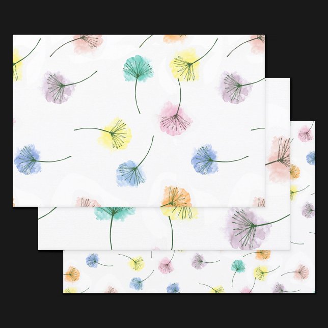 Dancing Dandelions | Watercolor Floral Pattern Wrapping Paper Sheets (Creator Uploaded)