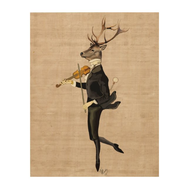 Dancing Deer with Violin Wood Wall Decor (Front)