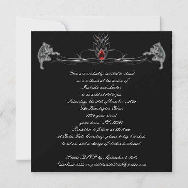 Dancing Demons Jeweled Goth Wedding Invitations (Front)