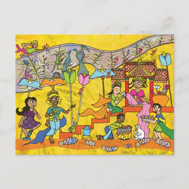 Dancing Devas - Apsara Cartoon Postcard (Front)