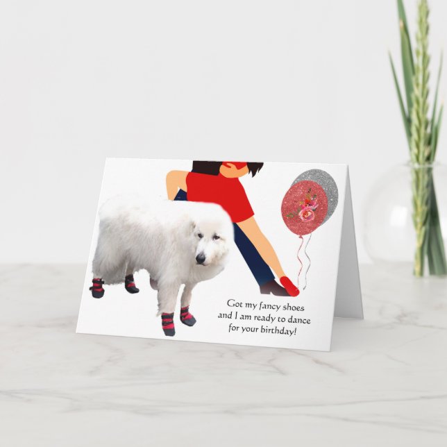Dancing Dog with Red Shoes Birthday Card (Front)