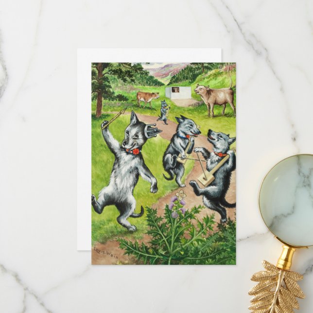 Dancing Dogs by Louis Wain Thank You Card (Front/Back In Situ)
