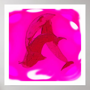 Dancing dolphins at sunset poster