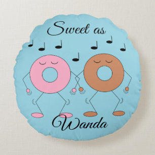 Dancing Donuts Light Blue Round Pillow