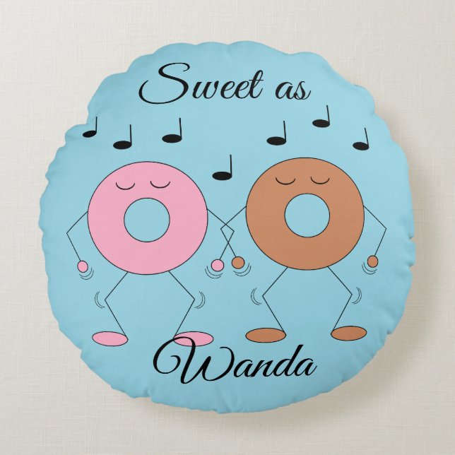 Dancing Donuts Light Blue Round Pillow (Front)