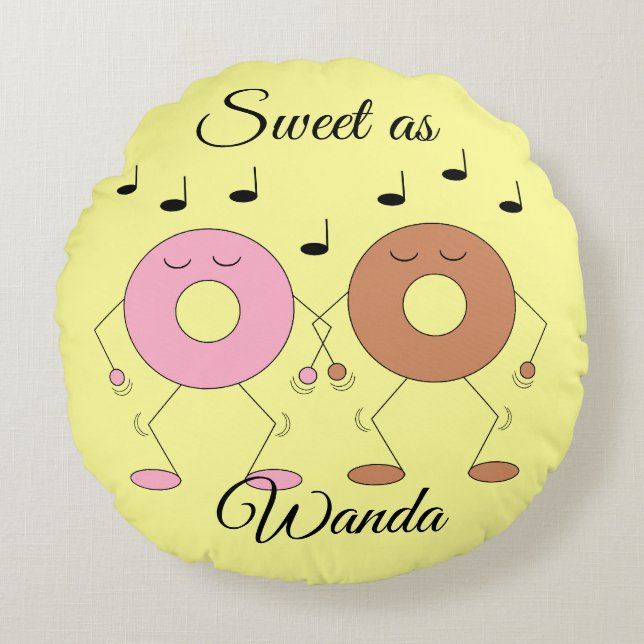 Dancing Donuts Light Yellow Round Pillow (Front)