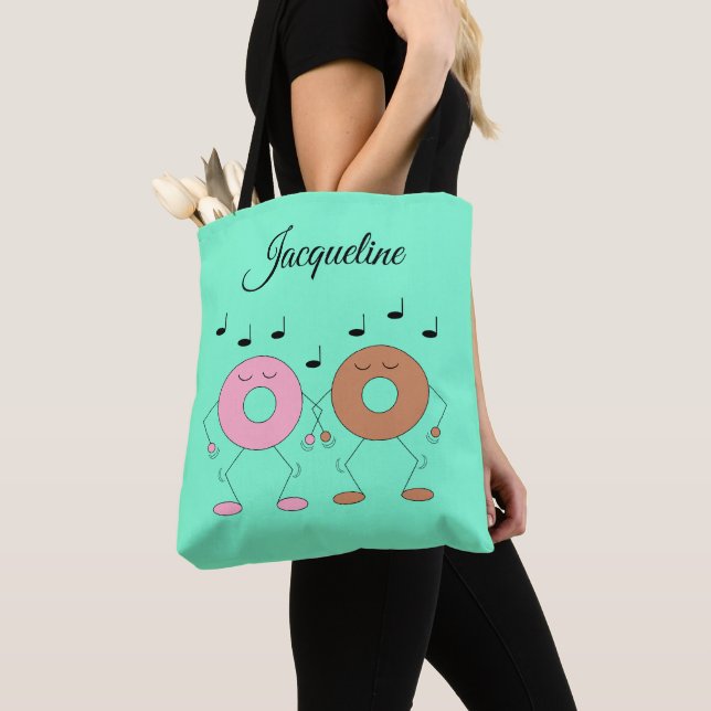 Dancing Donuts Mint Green Tote Bag (Close Up)