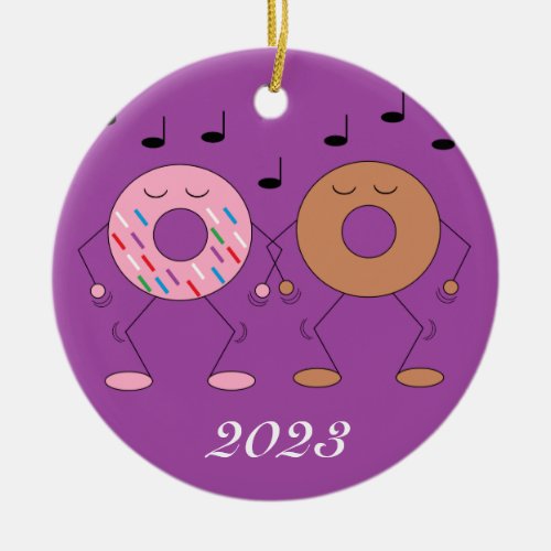 Dancing Donuts Purple Ceramic Ornament