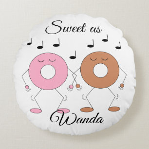 Dancing Donuts White Round Pillow
