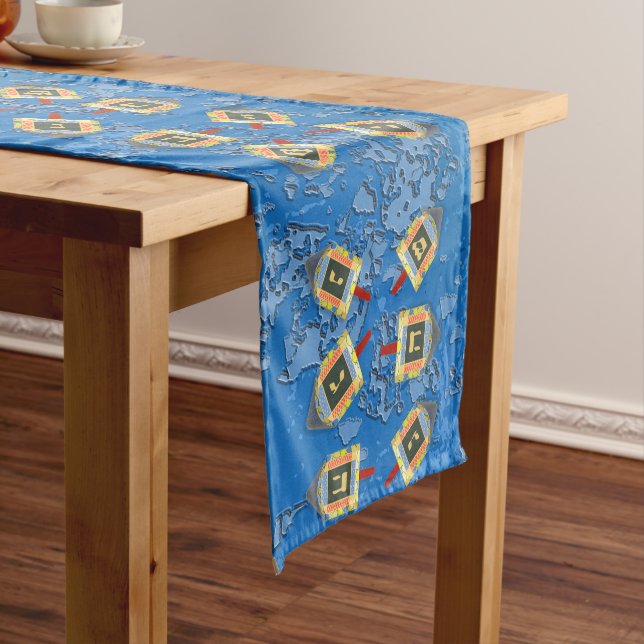 Dancing Dreidels for Hanukkah Short Table Runner (In Situ)