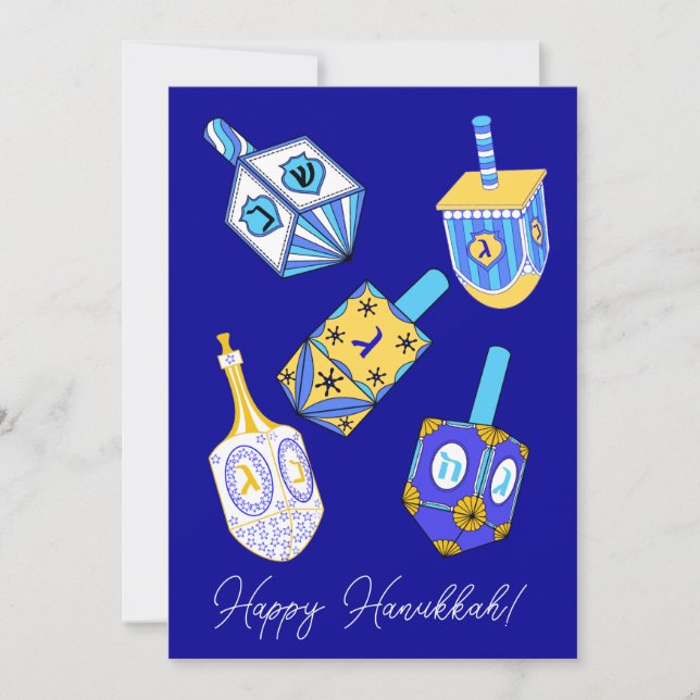 Dancing Dreidels Hanukkah Holiday Card (Front)
