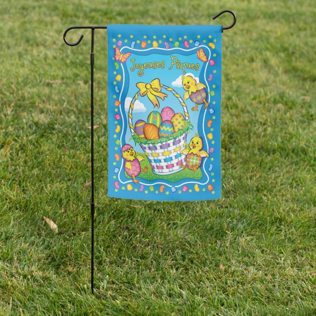 Dancing Easter Basket French Reversible Garden Flag (In SItu)