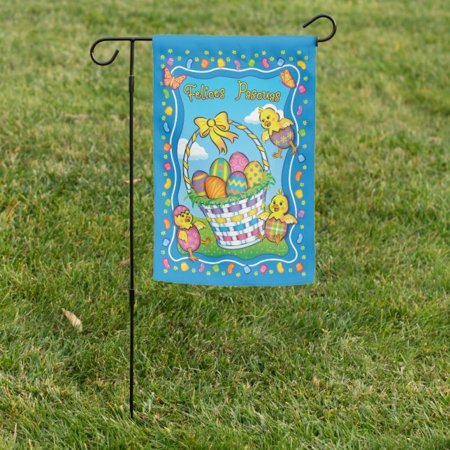 Dancing Easter Basket Spanish Reversible Garden Flag (In SItu)
