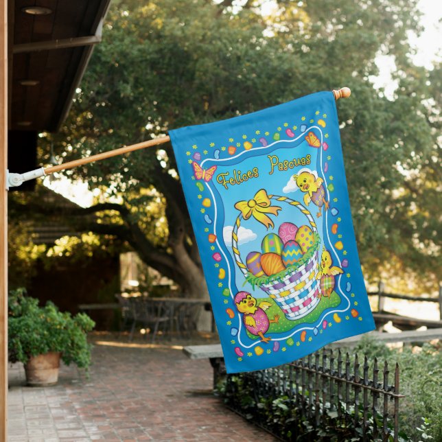 Dancing Easter Basket Spanish Reversible House Flag (In SItu)