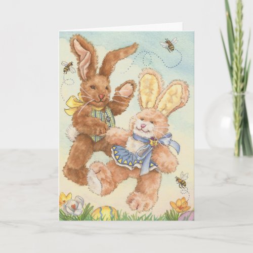 Dancing Easter Bunnies Nostalgic Holiday Card