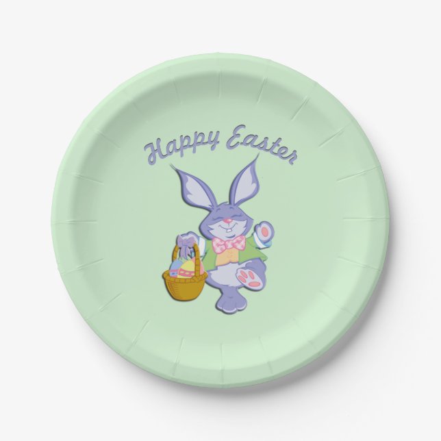 Dancing Easter Bunny Green Paper Plates (Front)