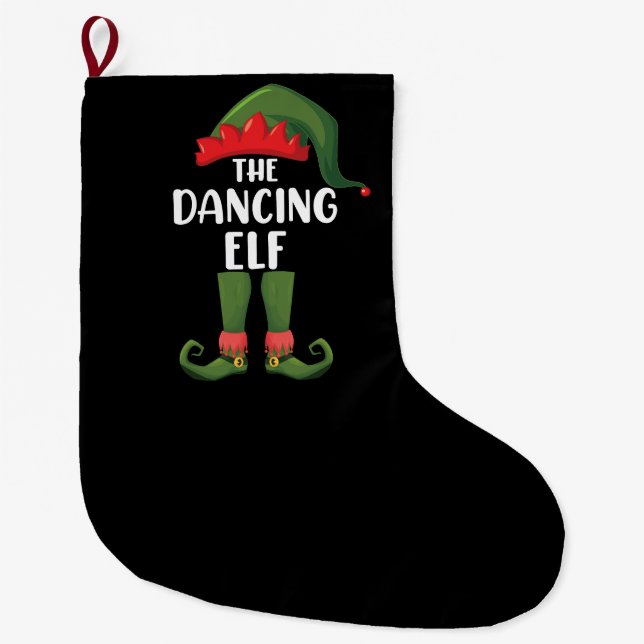 Dancing Elf Family Matching Group Christmas Party  Large Christmas Stocking (Front)