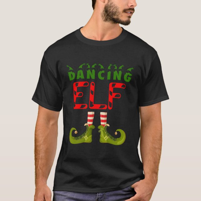 Dancing Elf Funny Group Matching Family Pyjamas Fo T-Shirt (Front)