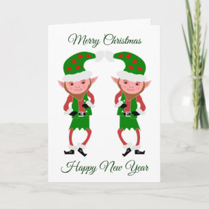 Dancing Elves Christmas Holiday Card