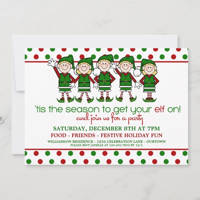 Dancing Elves Christmas Party Invitation (Front)