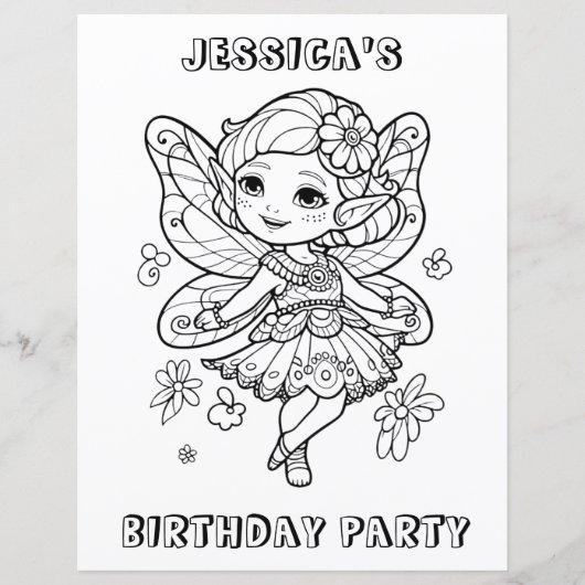 Dancing fairy birthday party coloring activity  (Front)