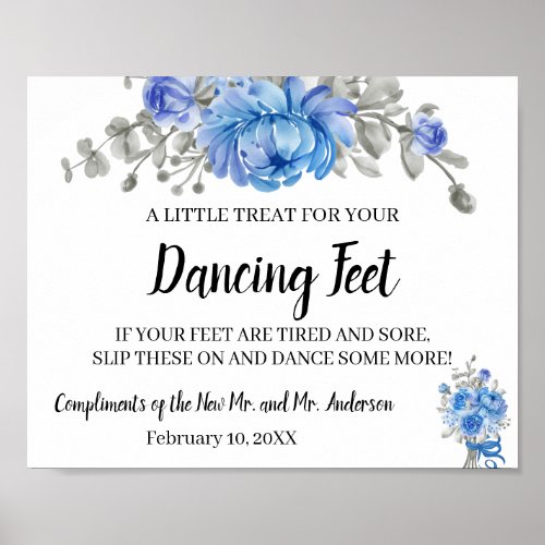 Dancing Feet Flip Flops Wedding Blue Flowers Sign