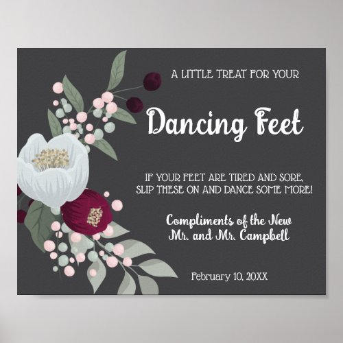 Dancing Feet Flip Flops Wedding Floral Marsala Poster