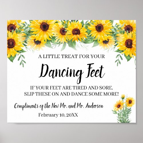 Dancing Feet Flip Flops Wedding Sunflower Sign