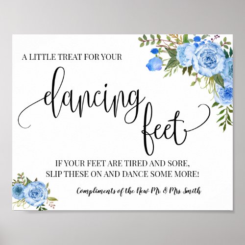 Dancing feet sign flip flops wedding blue floral