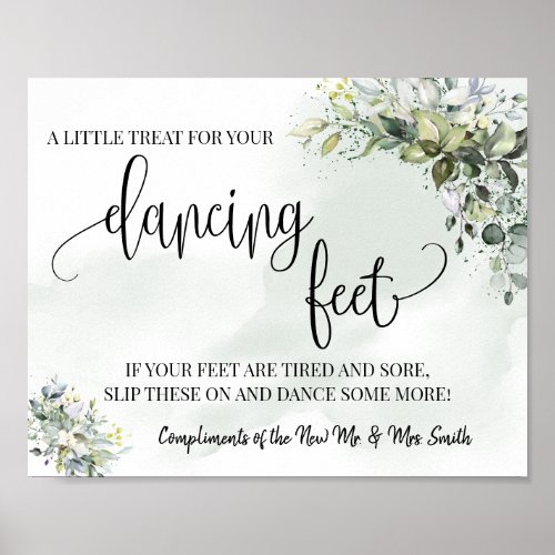 Dancing feet sign flip flops wedding eucalyptus