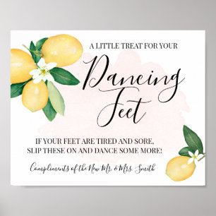 Dancing Feet Sign Flip Flops Wedding Lemons Pink