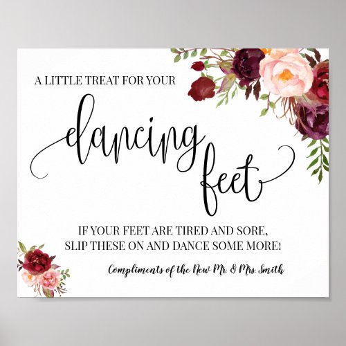 Dancing feet sign flip flops wedding marsala