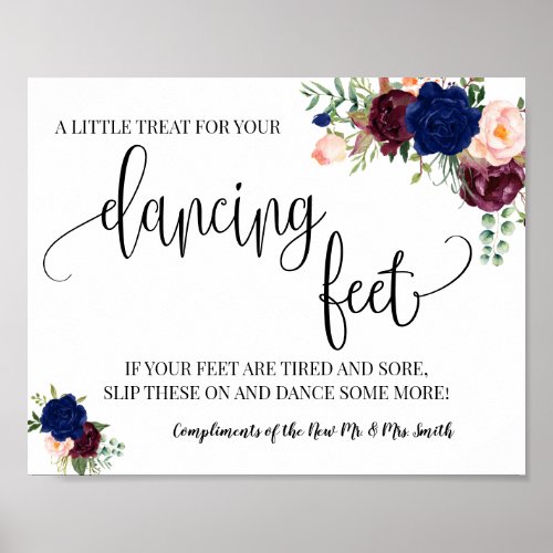 Dancing feet sign flip flops wedding navy burgundy