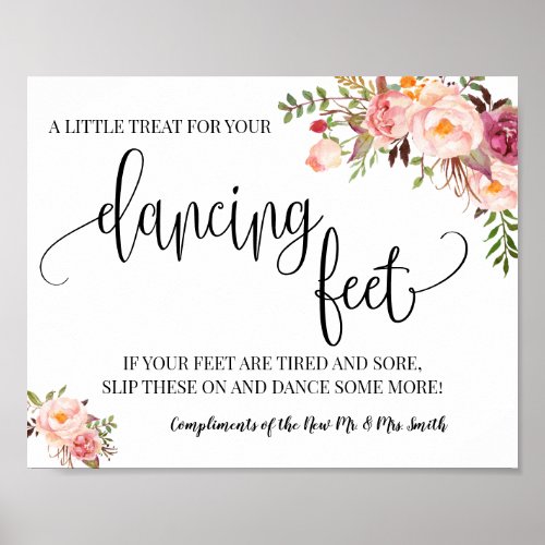 Dancing feet sign flip flops wedding pink floral