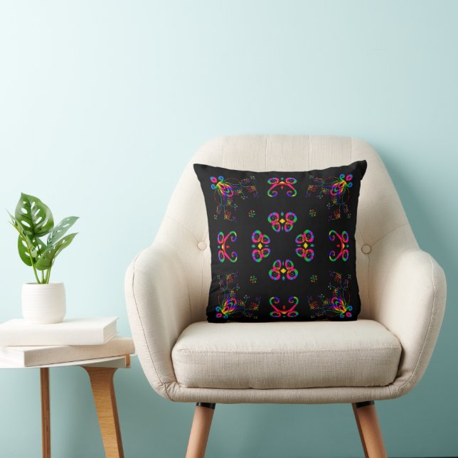 Dancing Fiesta Flowers Throw Pillow (Chair)