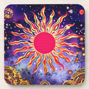 “Dancing Fire of the Cosmos” The Sun Beverage Coaster