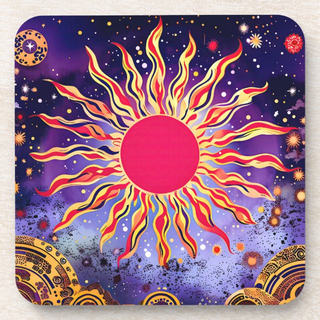 “Dancing Fire of the Cosmos” The Sun Beverage Coaster (Front)