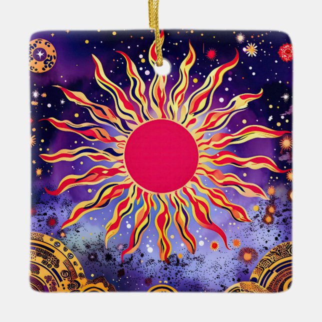 “Dancing Fire of the Cosmos” The Sun Ceramic Ornament (Front)