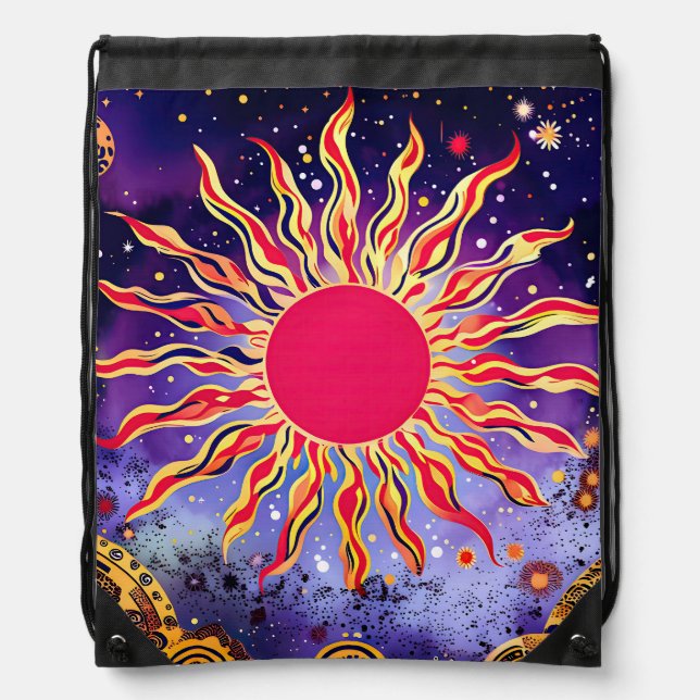 “Dancing Fire of the Cosmos” The Sun Drawstring Bag (Front)