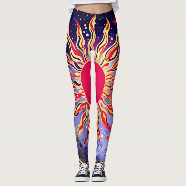 “Dancing Fire of the Cosmos” The Sun Leggings (Front)