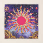 “Dancing Fire of the Cosmos” The Sun Scarf<br><div class="desc">“Dancing Fire of the Cosmos” The Sun. The sun’s hypnotic swirls and golden flares give the illusion of movement, as if the solar flames are alive. An intricate masterpiece celebrating energy, warmth, and celestial balance with colours of red, orange, yellow and blue.</div>