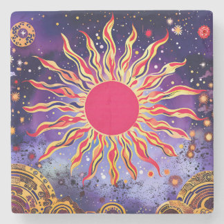 “Dancing Fire of the Cosmos” The Sun Stone Coaster
