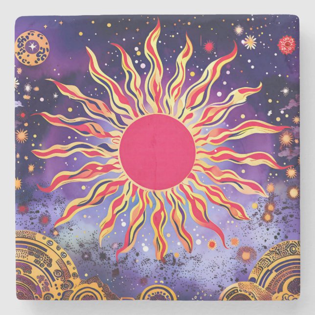 “Dancing Fire of the Cosmos” The Sun Stone Coaster (Front)