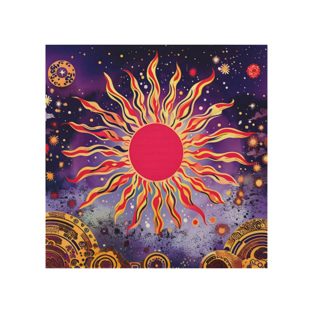 “Dancing Fire of the Cosmos” The Sun Wood Wall Art (Front)