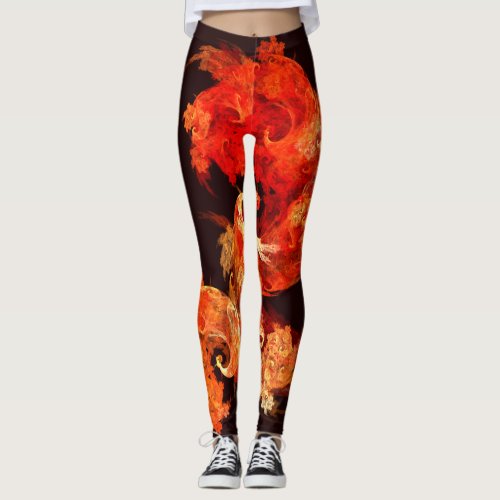 Dancing Firebirds Abstract Art Leggings