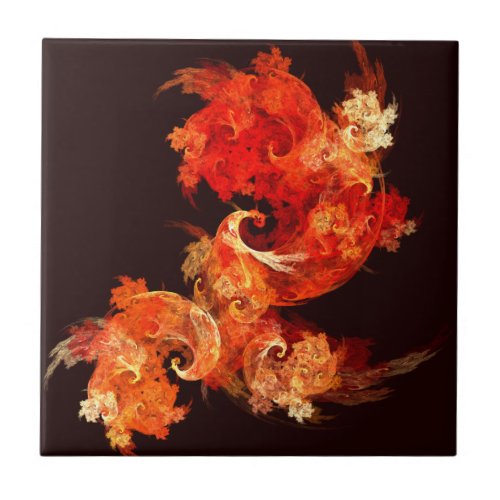 Dancing Firebirds Abstract Art Tile