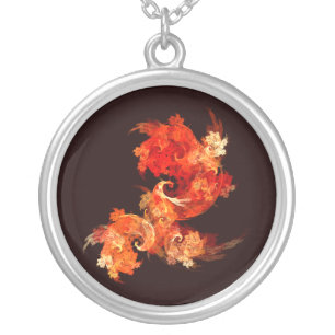 Dancing Firebirds Abstract Silver Necklace