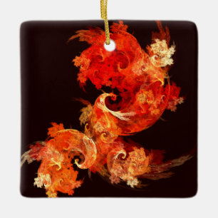 Dancing Firebirds Art Modern Fractal Abstract Ceramic Ornament