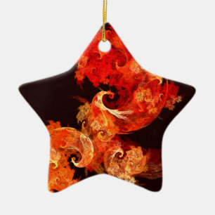Dancing Firebirds Art Modern Fractal Abstract Ceramic Ornament