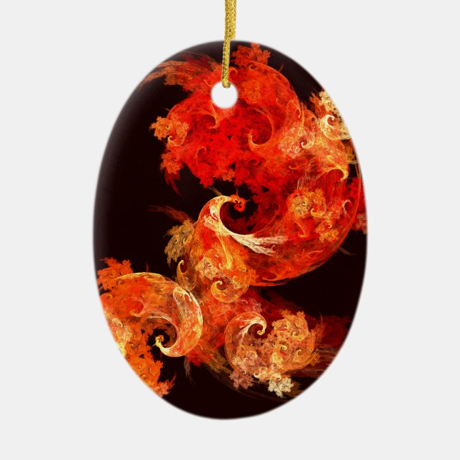Dancing Firebirds Art Modern Fractal Abstract Ceramic Ornament (Front)